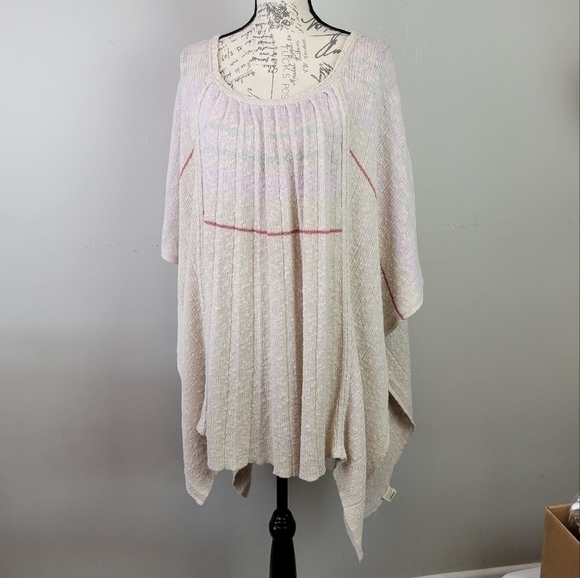 free People Knit Sweater Poncho Pullover Boho Lightweight Linen Cotton  XS - Picture 10 of 11
